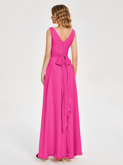 Lucille Simple V-neck Bridesmaid Dress with Pockets