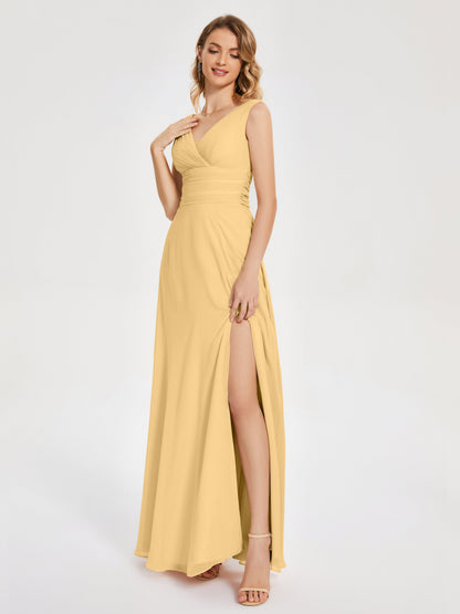 Lucille Simple V-neck Bridesmaid Dress with Pockets