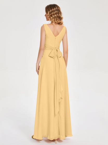 Lucille Simple V-neck Bridesmaid Dress with Pockets
