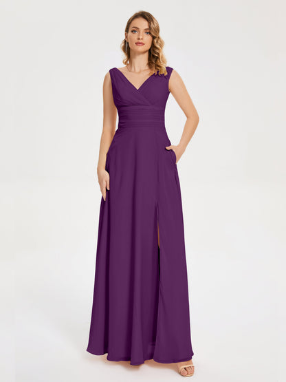Lucille Simple V-neck Bridesmaid Dress with Pockets