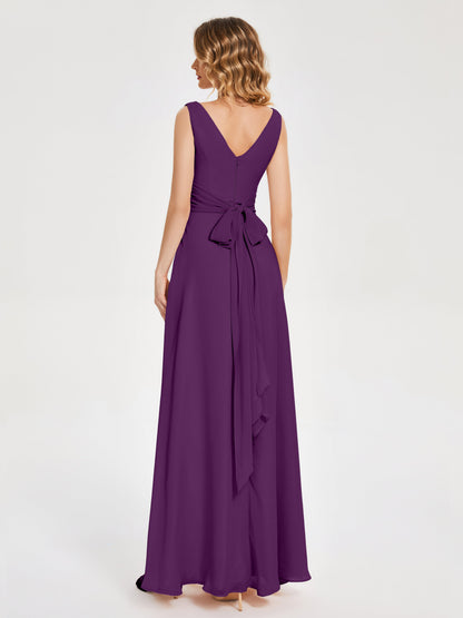 Lucille Simple V-neck Bridesmaid Dress with Pockets