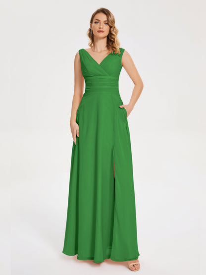 Lucille Simple V-neck Bridesmaid Dress with Pockets