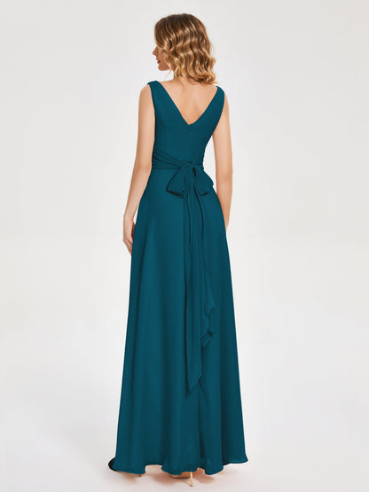Lucille Simple V-neck Bridesmaid Dress with Pockets