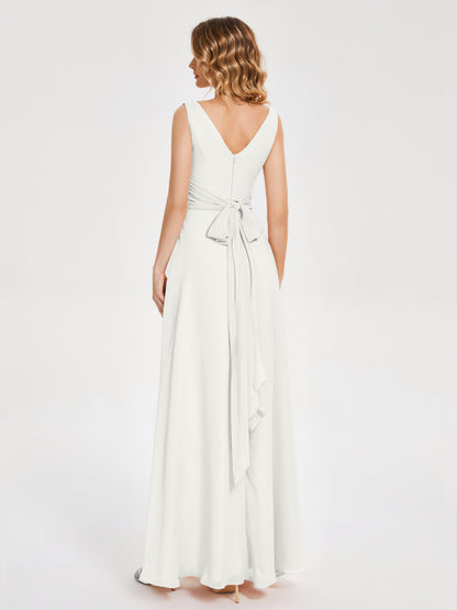Lucille Simple V-neck Bridesmaid Dress with Pockets