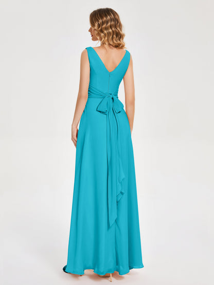 Lucille Simple V-neck Bridesmaid Dress with Pockets