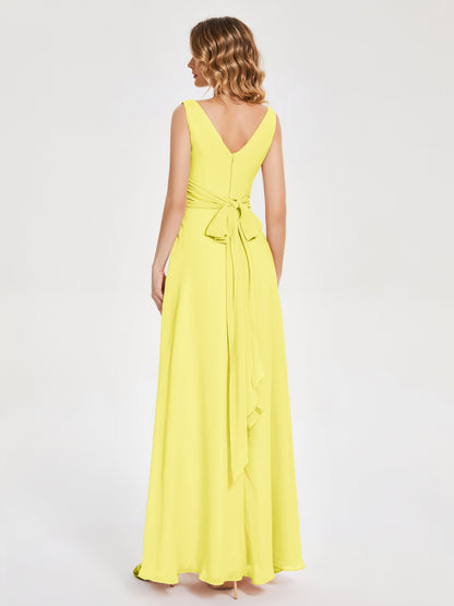 Lucille Simple V-neck Bridesmaid Dress with Pockets