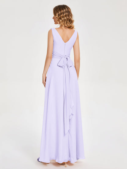 Lucille Simple V-neck Bridesmaid Dress with Pockets
