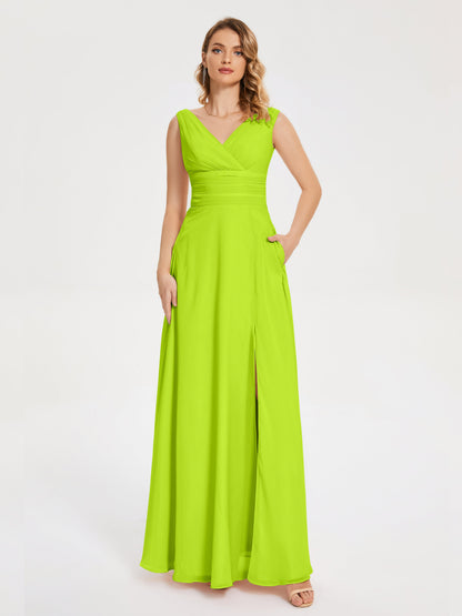 Lucille Simple V-neck Bridesmaid Dress with Pockets