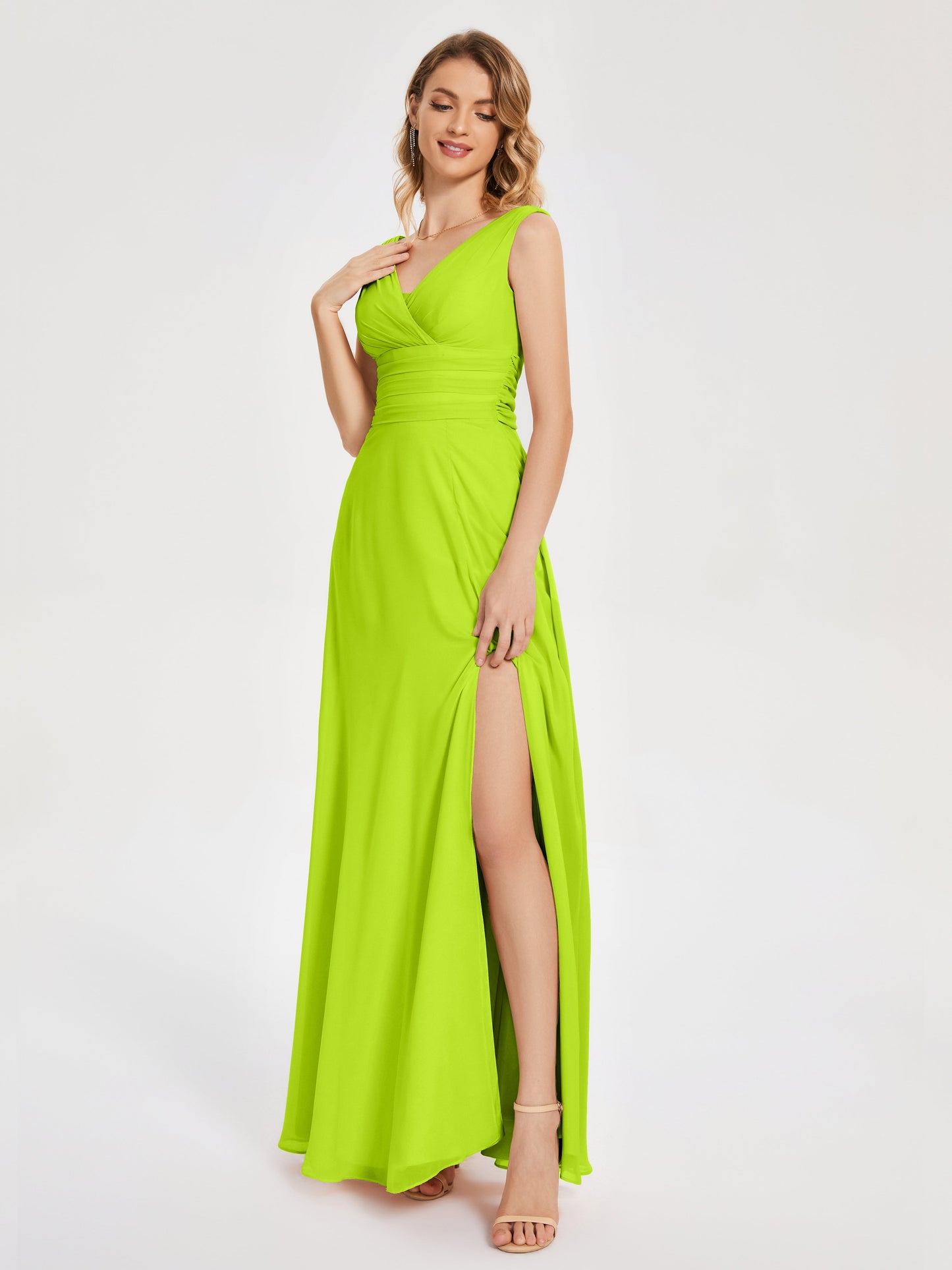 Lucille Simple V-neck Bridesmaid Dress with Pockets