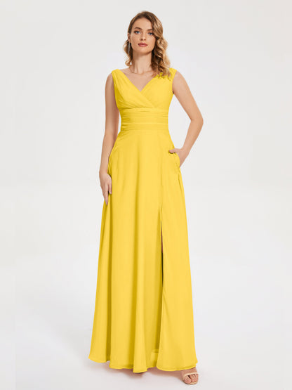 Lucille Simple V-neck Bridesmaid Dress with Pockets