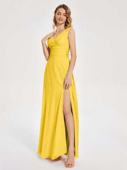 Lucille Simple V-neck Bridesmaid Dress with Pockets