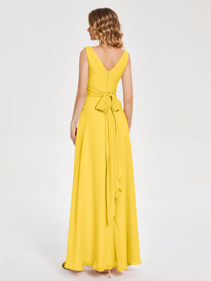 Lucille Simple V-neck Bridesmaid Dress with Pockets