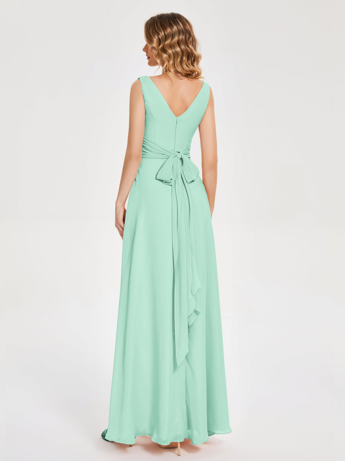 Lucille Simple V-neck Bridesmaid Dress with Pockets