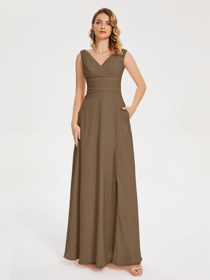 Lucille Simple V-neck Bridesmaid Dress with Pockets