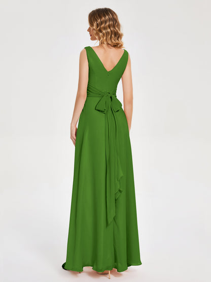 Lucille Simple V-neck Bridesmaid Dress with Pockets