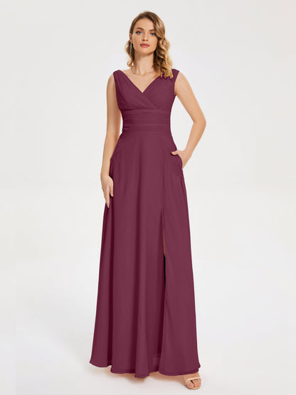 Lucille Simple V-neck Bridesmaid Dress with Pockets