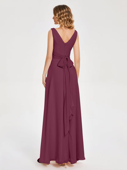 Lucille Simple V-neck Bridesmaid Dress with Pockets