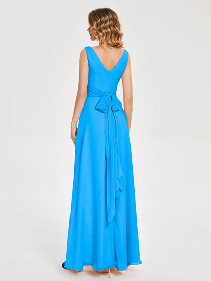 Lucille Simple V-neck Bridesmaid Dress with Pockets