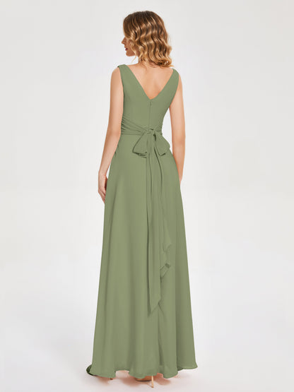 Lucille Simple V-neck Bridesmaid Dress with Pockets
