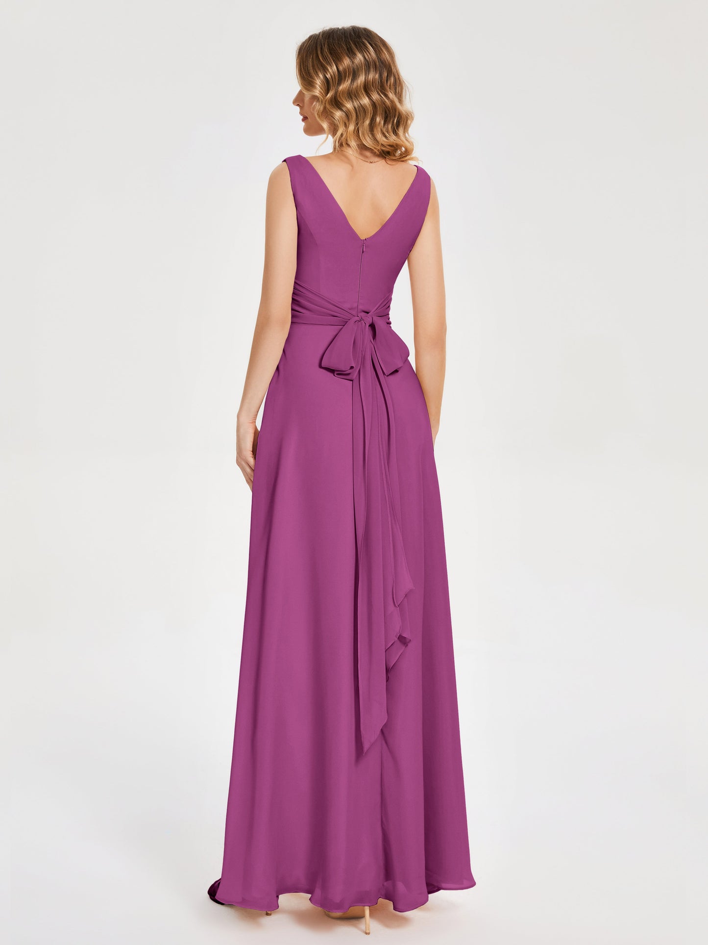 Lucille Simple V-neck Bridesmaid Dress with Pockets