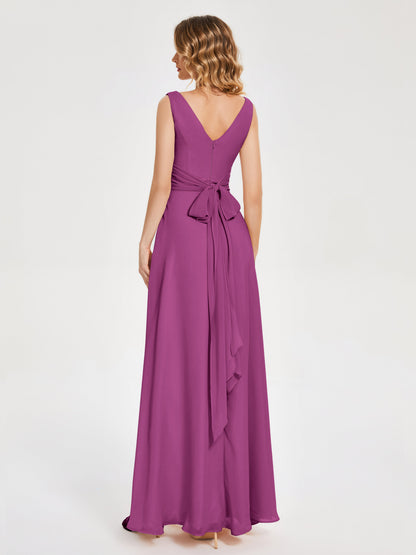 Lucille Simple V-neck Bridesmaid Dress with Pockets