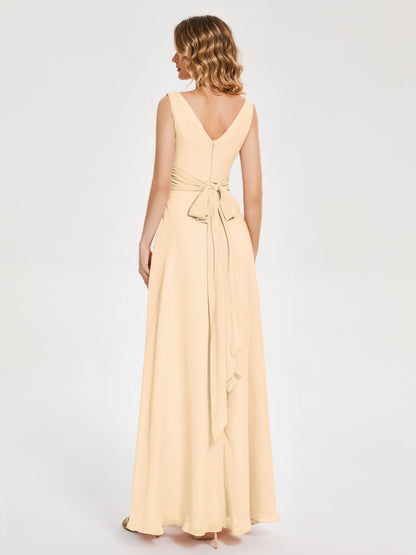 Lucille Simple V-neck Bridesmaid Dress with Pockets