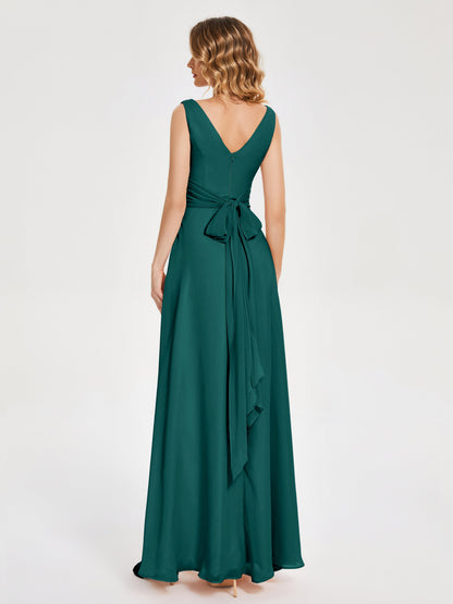 Lucille Simple V-neck Bridesmaid Dress with Pockets