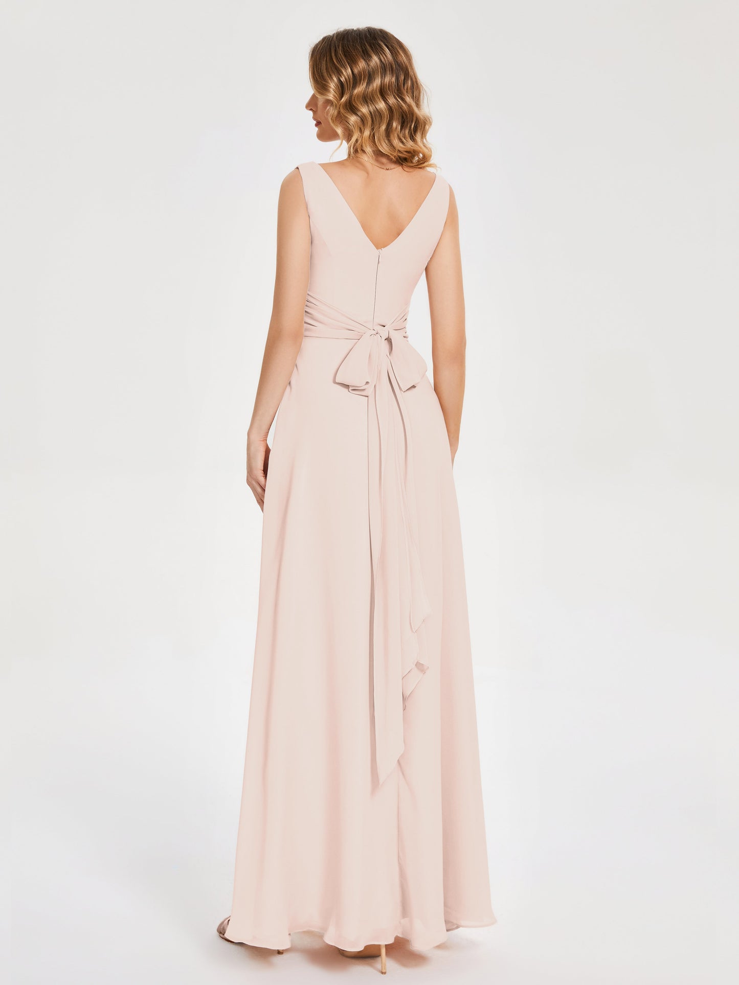 Lucille Simple V-neck Bridesmaid Dress with Pockets