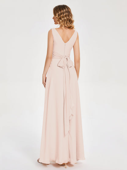 Lucille Simple V-neck Bridesmaid Dress with Pockets