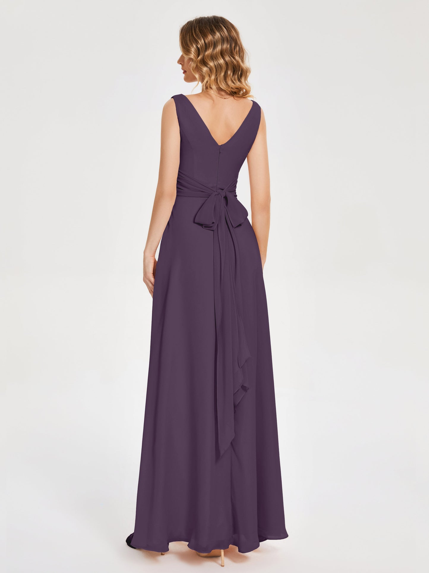 Lucille Simple V-neck Bridesmaid Dress with Pockets