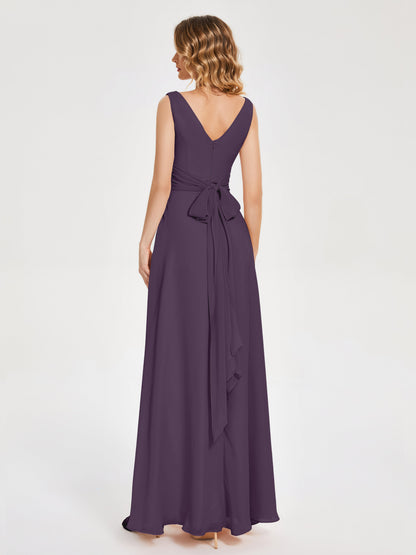 Lucille Simple V-neck Bridesmaid Dress with Pockets