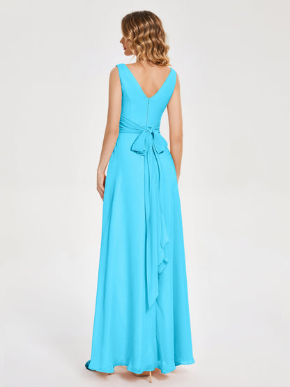 Lucille Simple V-neck Bridesmaid Dress with Pockets