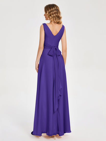 Lucille Simple V-neck Bridesmaid Dress with Pockets