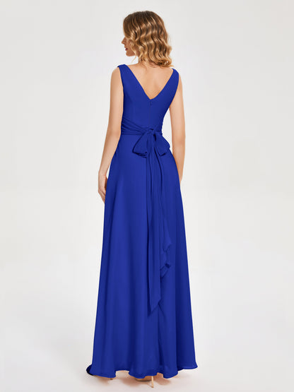 Lucille Simple V-neck Bridesmaid Dress with Pockets