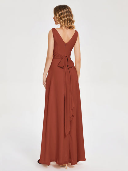 Lucille Simple V-neck Bridesmaid Dress with Pockets
