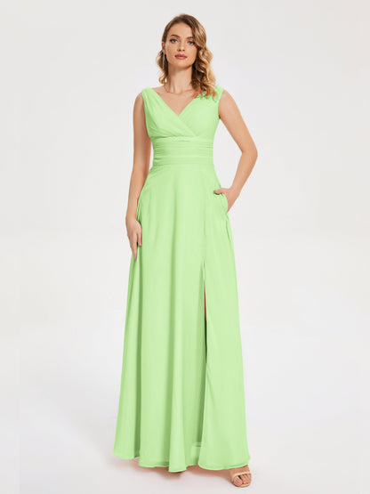 Lucille Simple V-neck Bridesmaid Dress with Pockets