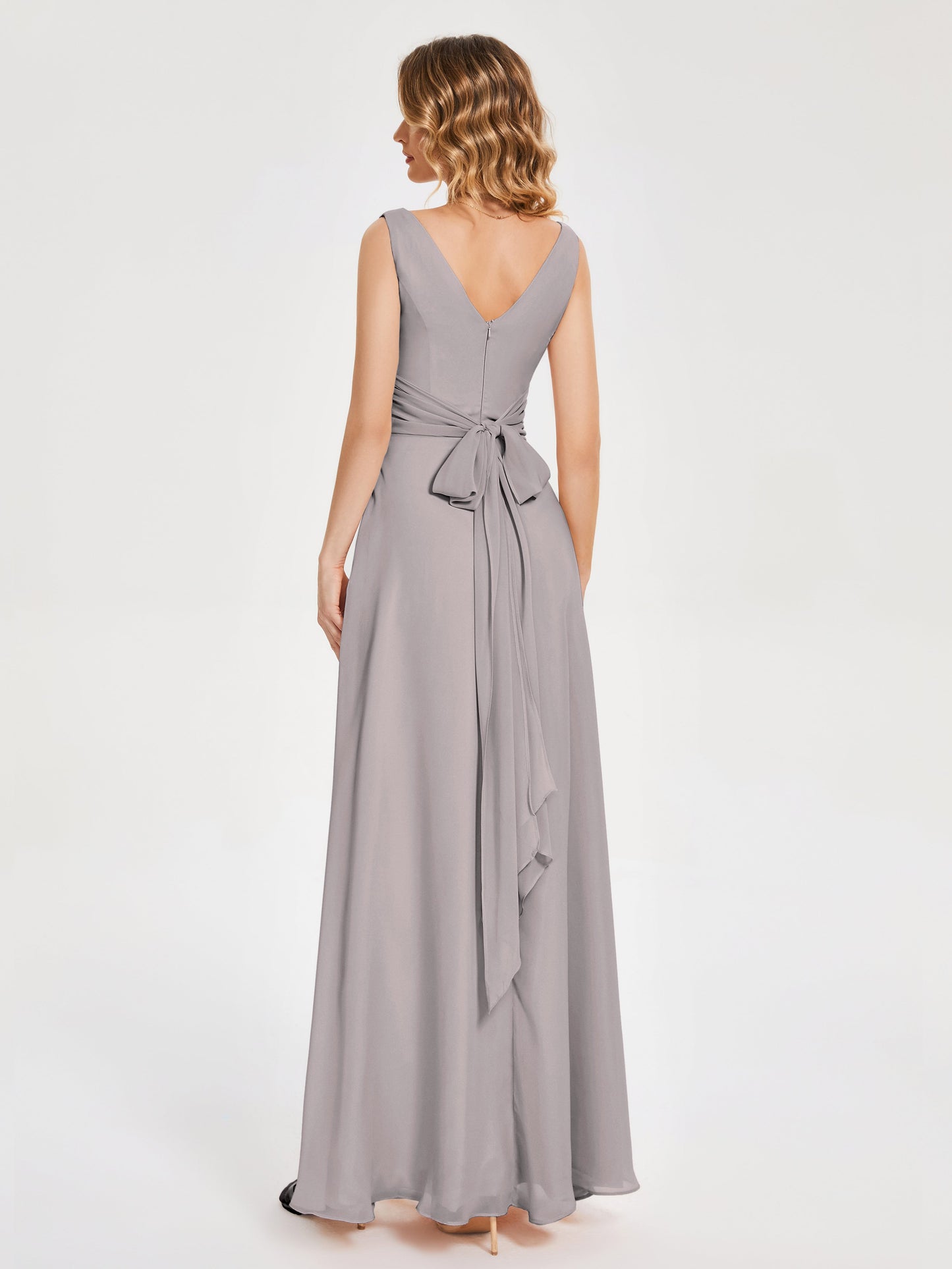 Lucille Simple V-neck Bridesmaid Dress with Pockets