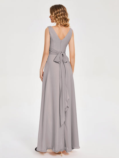 Lucille Simple V-neck Bridesmaid Dress with Pockets