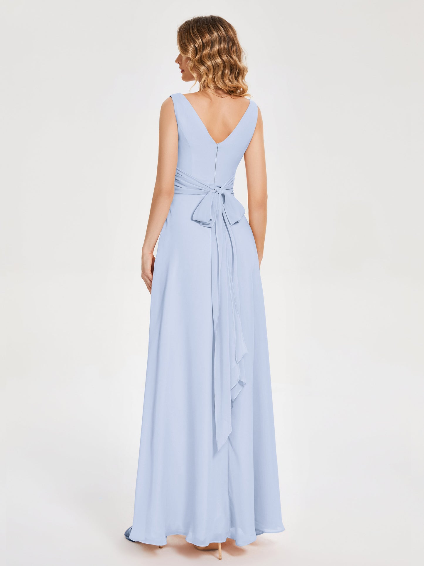 Lucille Simple V-neck Bridesmaid Dress with Pockets