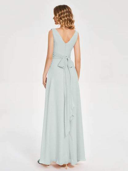 Lucille Simple V-neck Bridesmaid Dress with Pockets