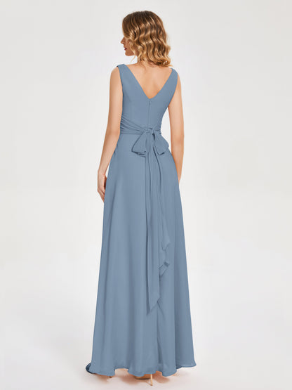 Lucille Simple V-neck Bridesmaid Dress with Pockets
