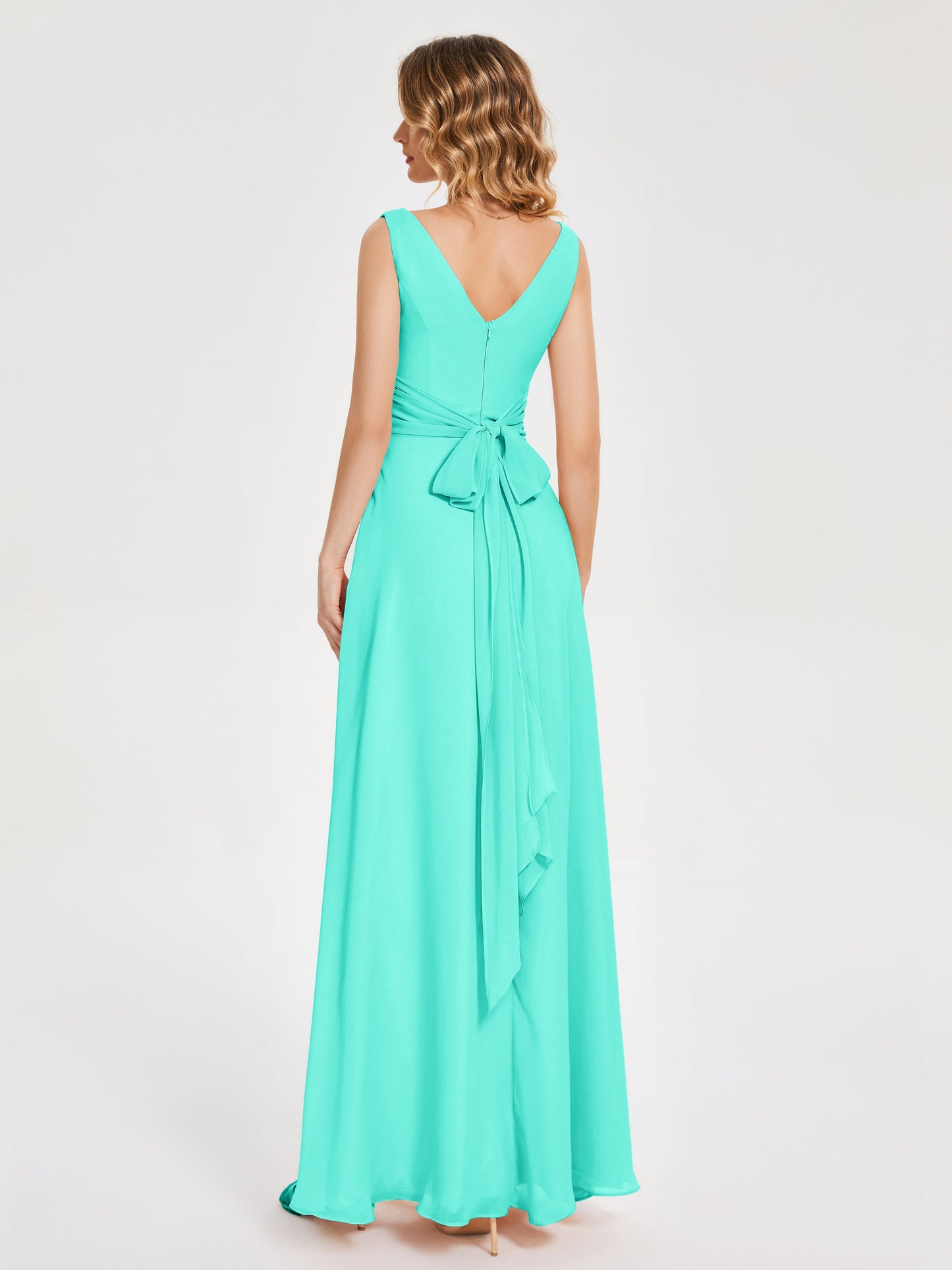 Lucille Simple V-neck Bridesmaid Dress with Pockets