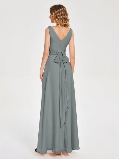 Lucille Simple V-neck Bridesmaid Dress with Pockets