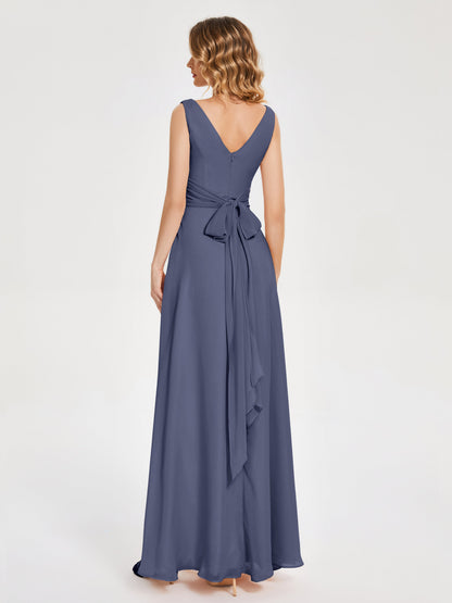 Lucille Simple V-neck Bridesmaid Dress with Pockets