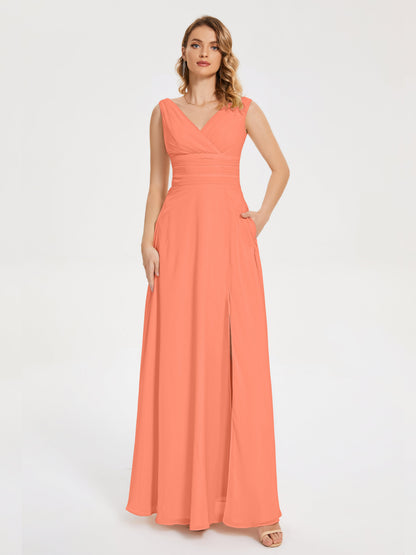 Lucille Simple V-neck Bridesmaid Dress with Pockets