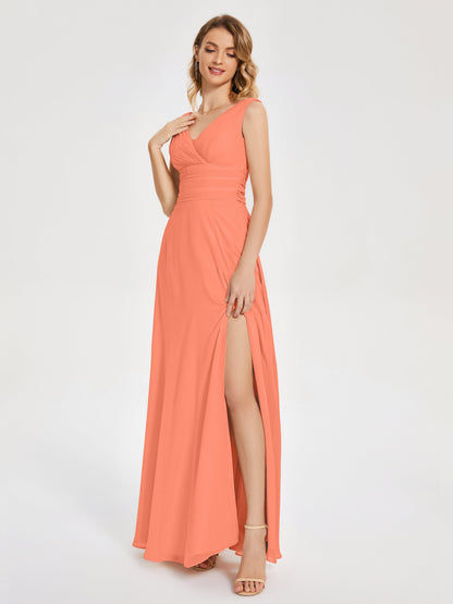 Lucille Simple V-neck Bridesmaid Dress with Pockets