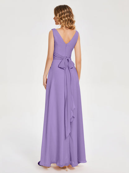 Lucille Simple V-neck Bridesmaid Dress with Pockets