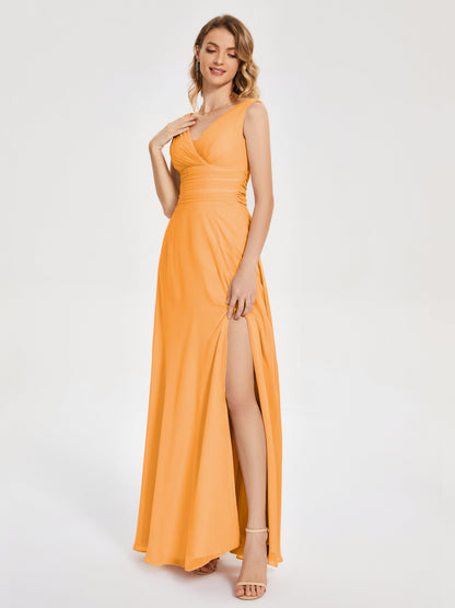 Lucille Simple V-neck Bridesmaid Dress with Pockets