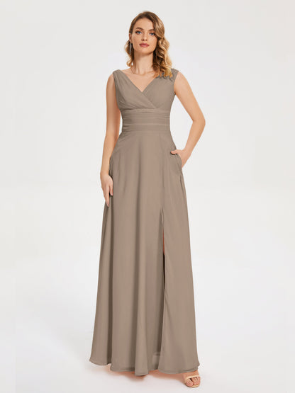 Lucille Simple V-neck Bridesmaid Dress with Pockets