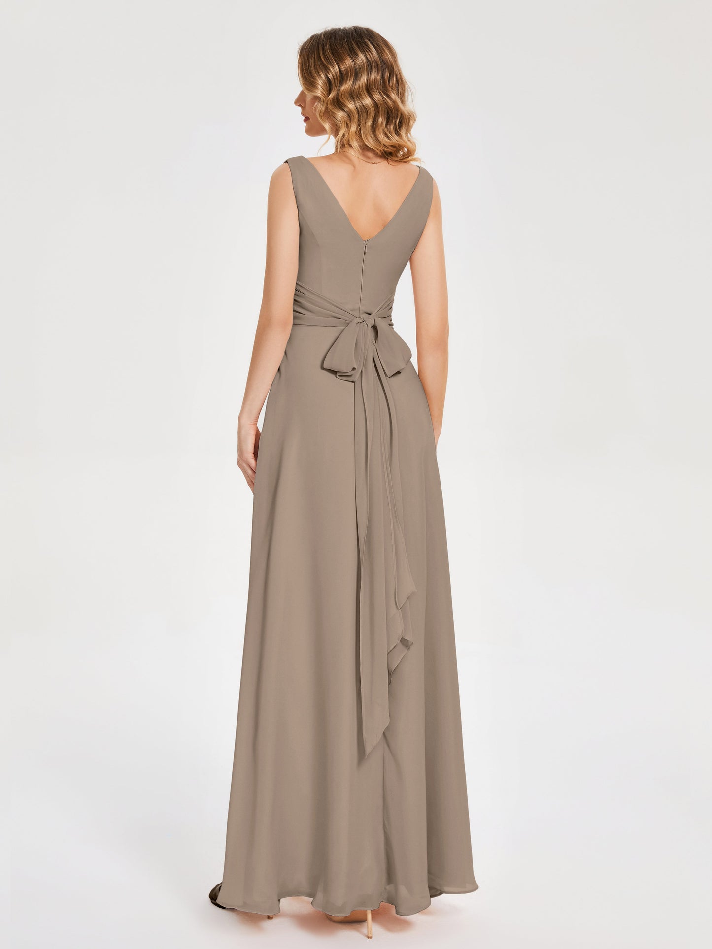 Lucille Simple V-neck Bridesmaid Dress with Pockets